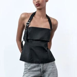 ZARA Buckled Halter Top Black Small